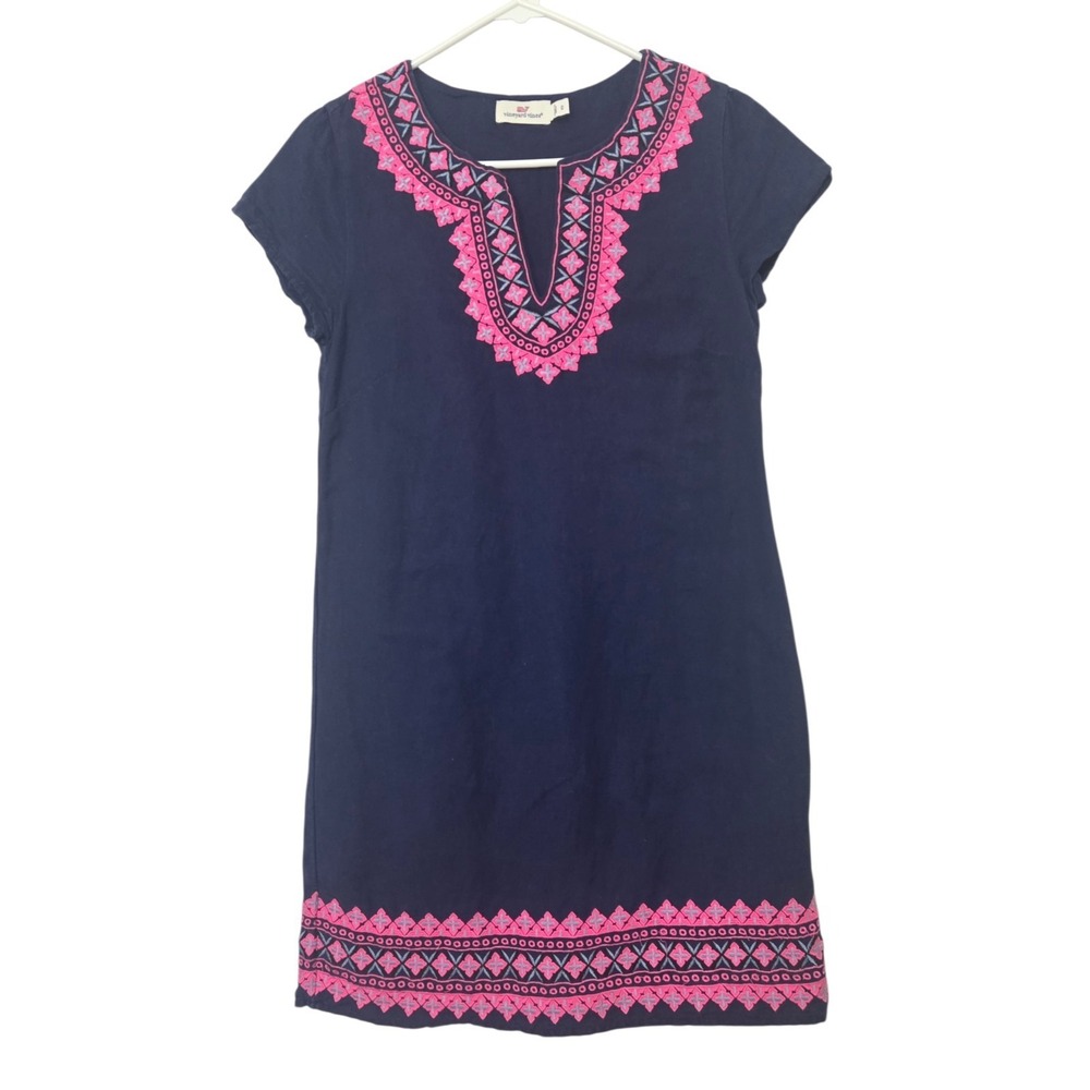 Vineyard Vines Island Embroidered Tunic Dress Mini Lined Linen Blend Size‎ 0